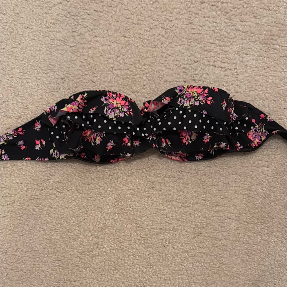 Victoria's Secret Black and Pink Floral Bikini Top